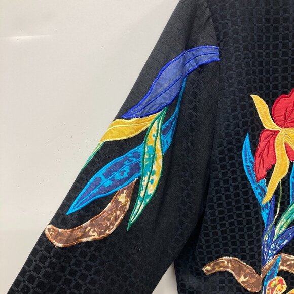 Allure Black Jacket, Size‎ Large, Embroidered Applique Tropical Birds Flowers - Picture 5 of 14